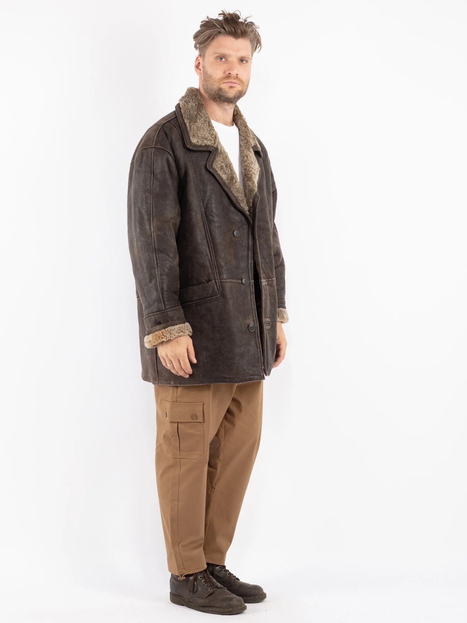 Vintage 90's Men Shearling Coat in Brown