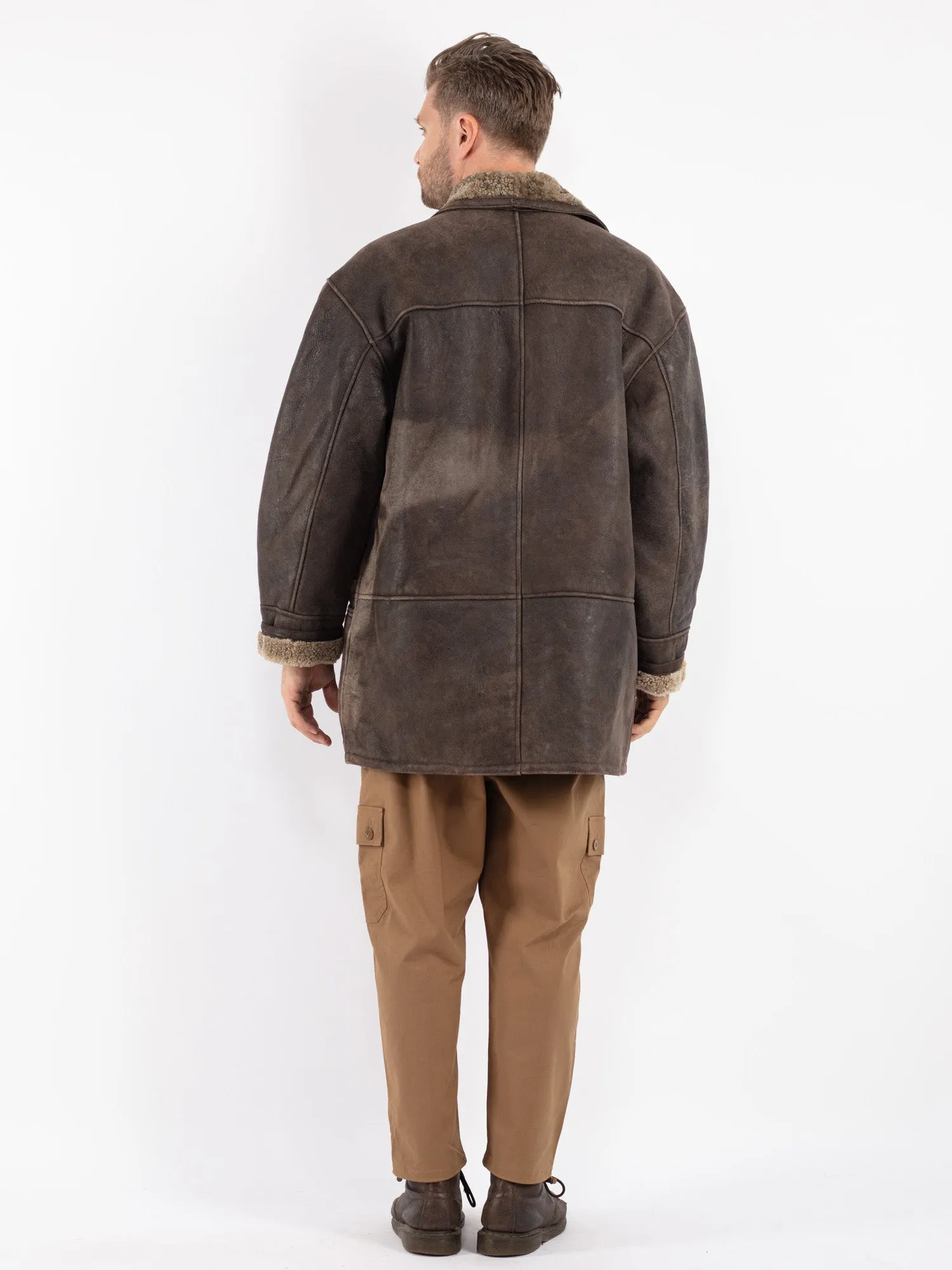 Vintage 90's Men Shearling Coat in Brown