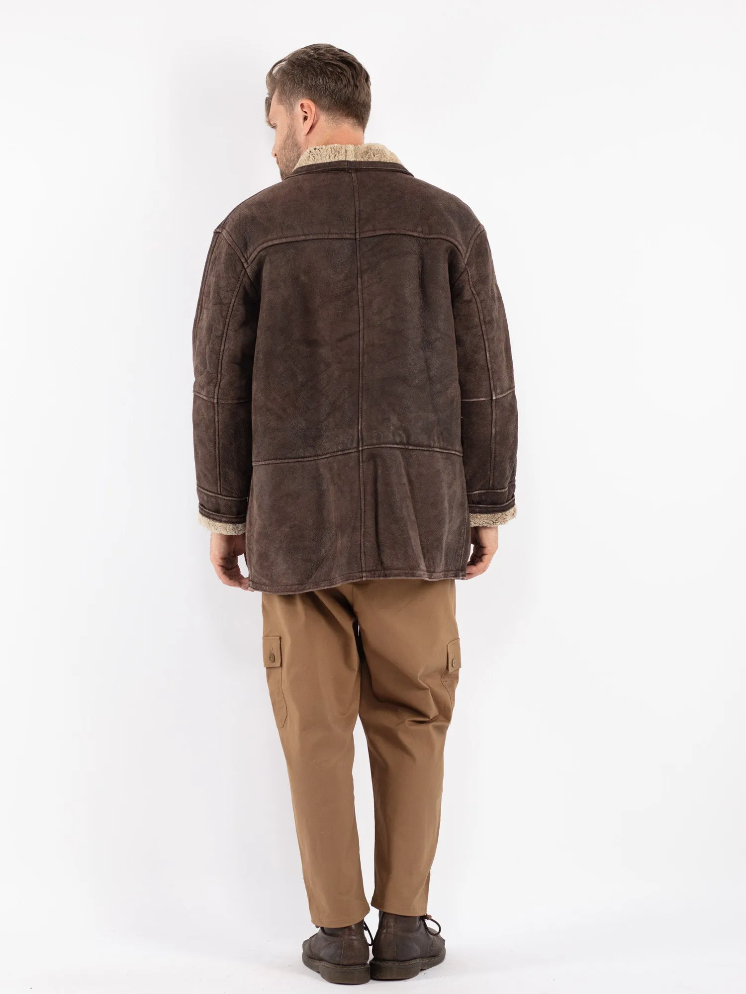 Vintage 90's Men Sheepskin Coat in Brown