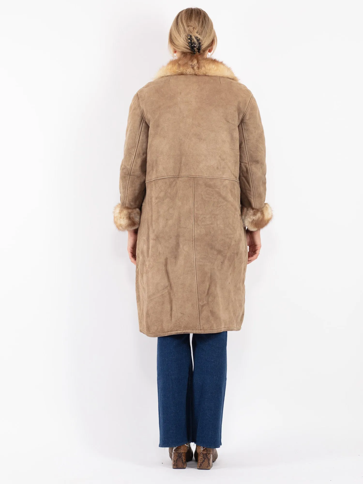 Vintage 90's Women Sheepskin Coat in Beige