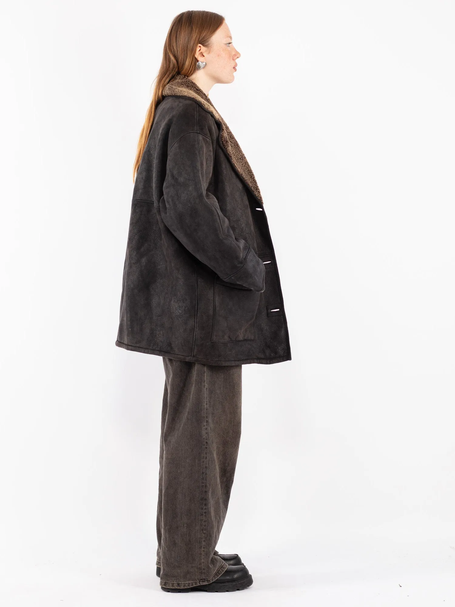 Vintage 90's Women Sheepskin Coat in Black