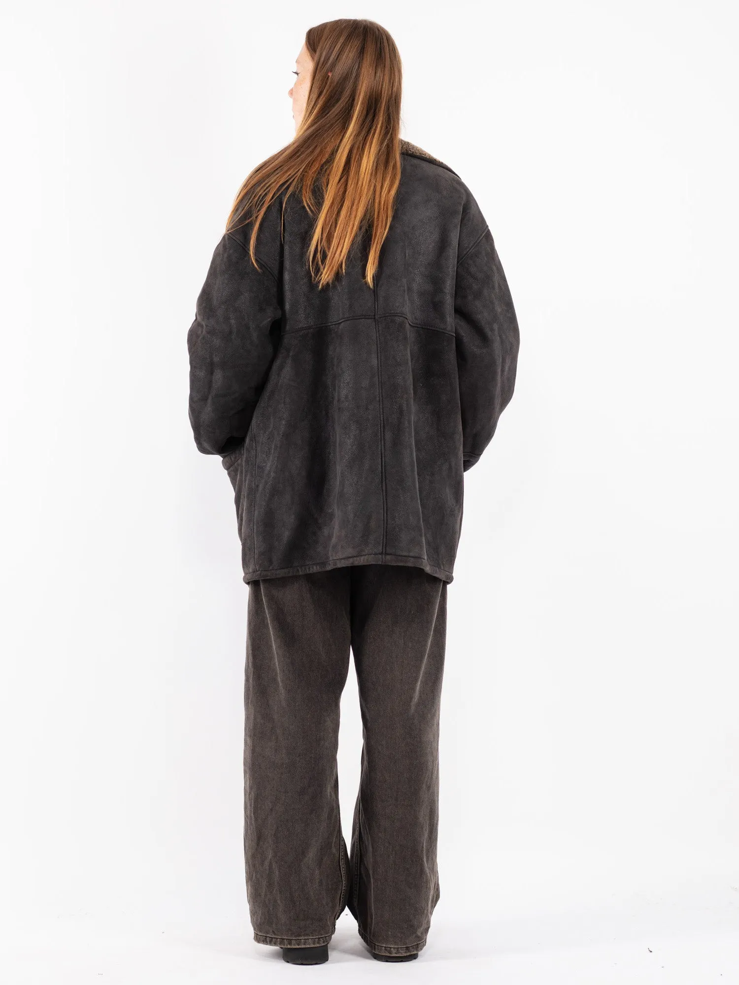 Vintage 90's Women Sheepskin Coat in Black