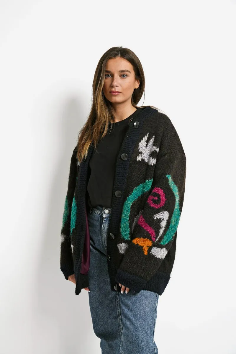 Vintage cardigan sweater black multi