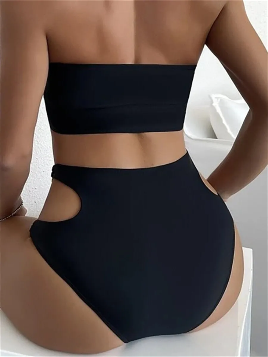 Women's Sexy Solid Cut-Out Push-Up Brazilian Swimwear Bikinis Set