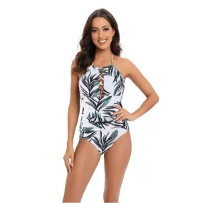 Women's Vintage Floral Hollow Out Push-Up Pleat One Piece Swimwear