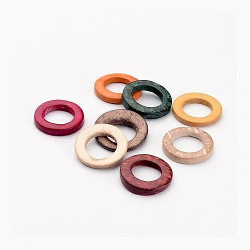 Wood Beads, Natural, Coconut, Dyed, Assorted, Linking Rings, 20mm