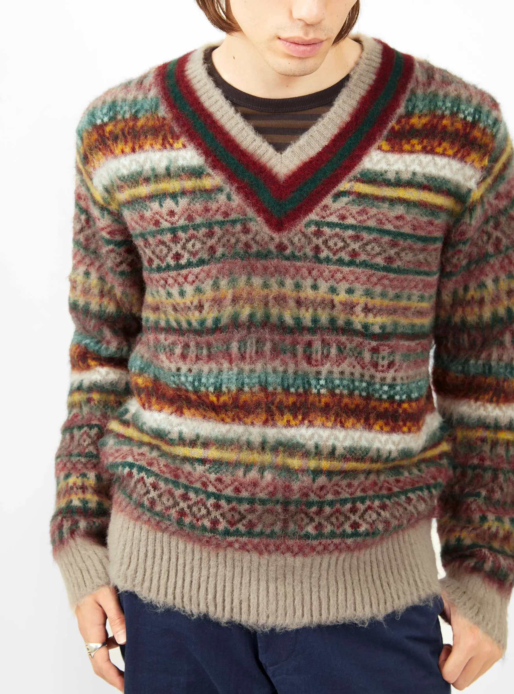 x gim Cricket Fair Isle Sweater Beige & Red