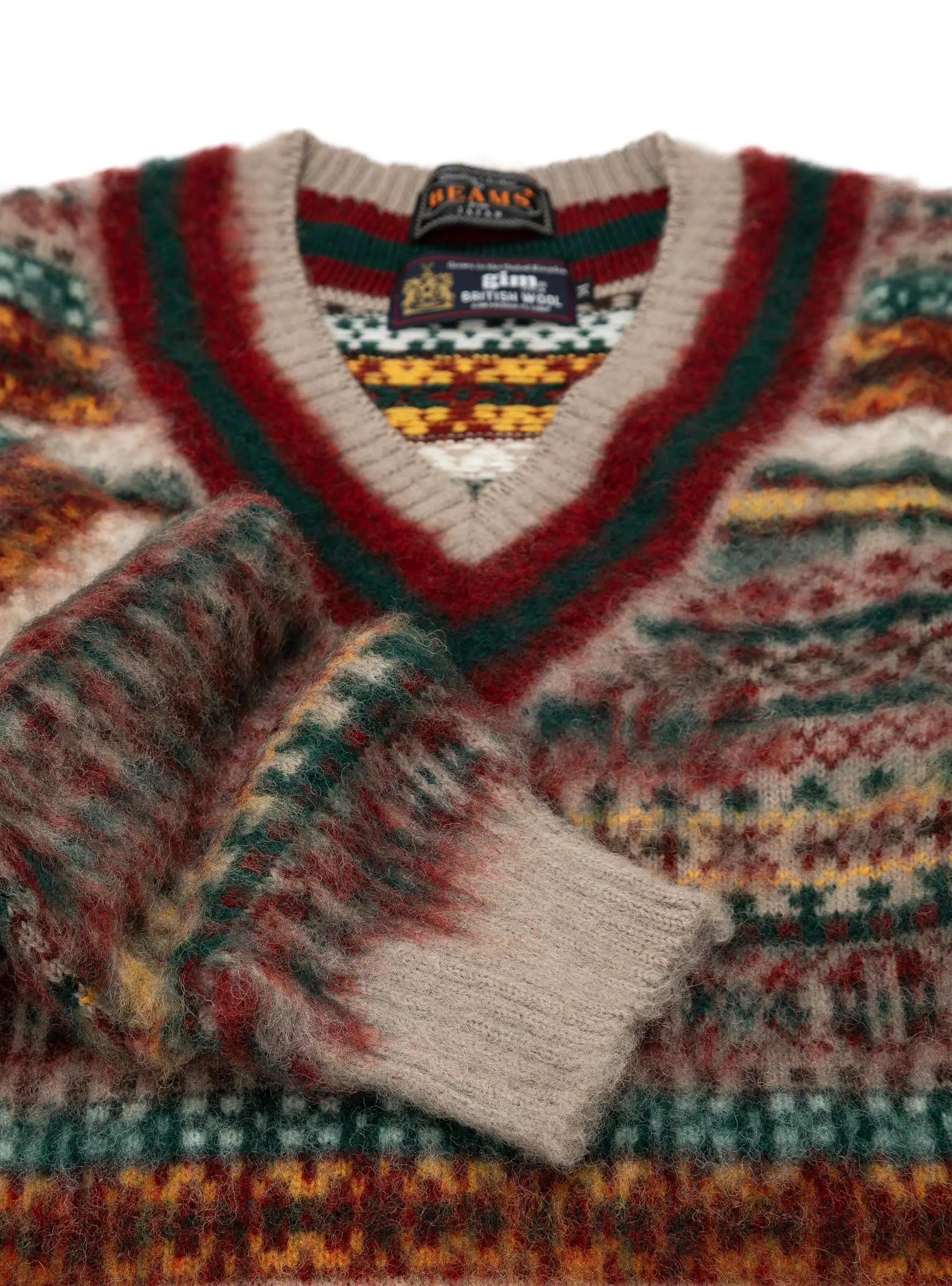 x gim Cricket Fair Isle Sweater Beige & Red