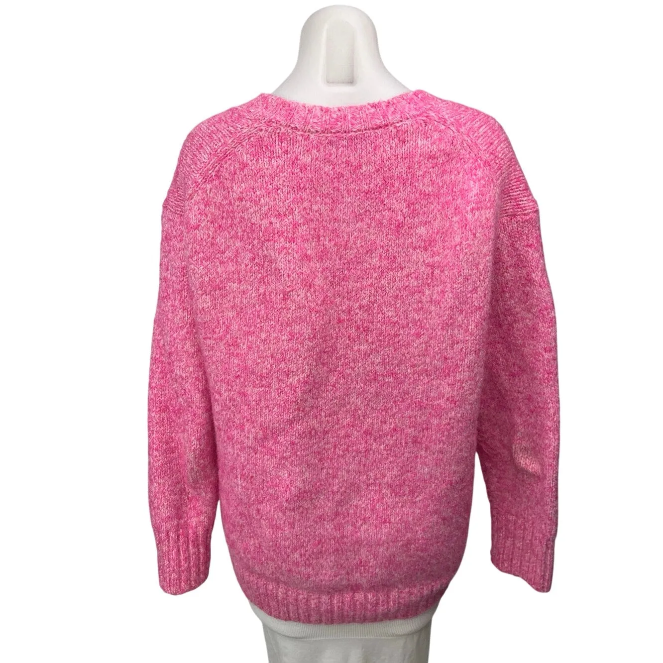 Zara Women's Pink Wool Alpaca Knitted V-neck Long Sleeve Pullover Sweater Top M