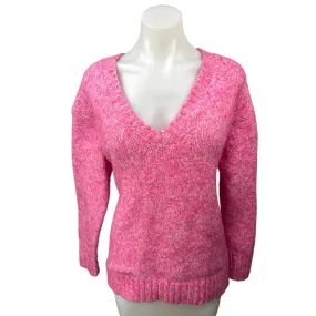 Zara Women's Pink Wool Alpaca Knitted V-neck Long Sleeve Pullover Sweater Top M