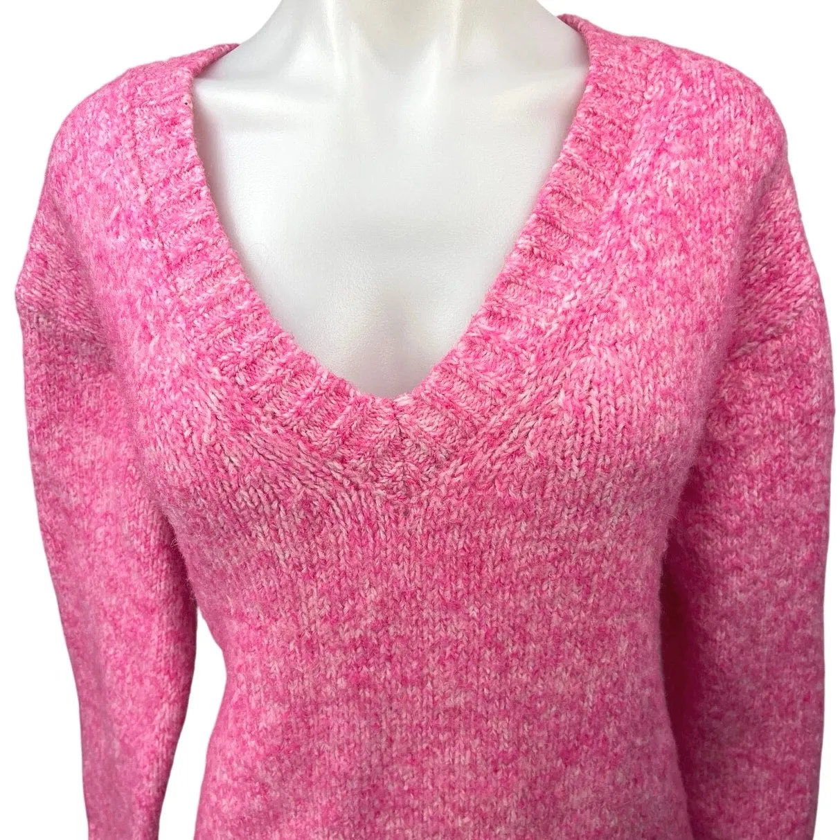 Zara Women's Pink Wool Alpaca Knitted V-neck Long Sleeve Pullover Sweater Top M